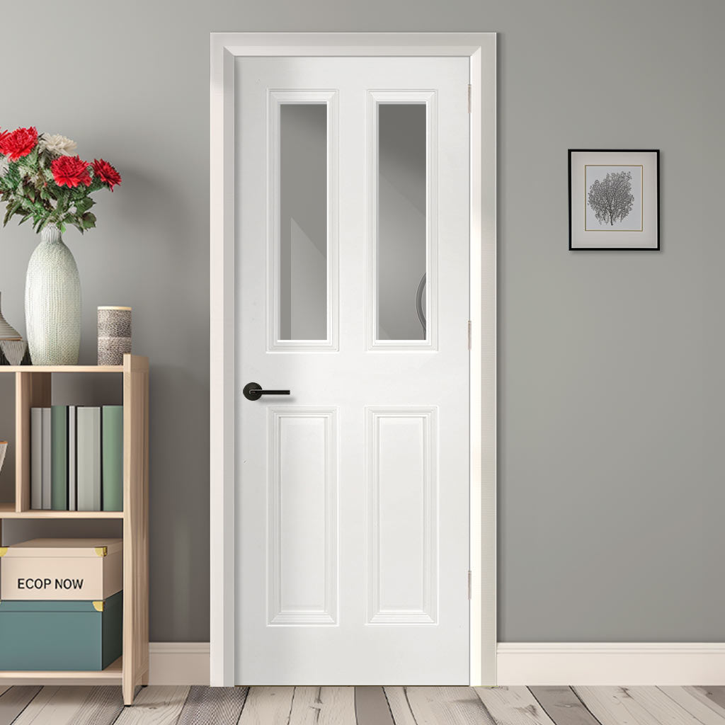 EasiKit Internal Door and Frame Kit - Rochester Clear Glazed White Primed Internal Door