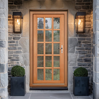 Image: SA77 External Hardwood Front Door and Frame Set with Fittings - Clear Glass