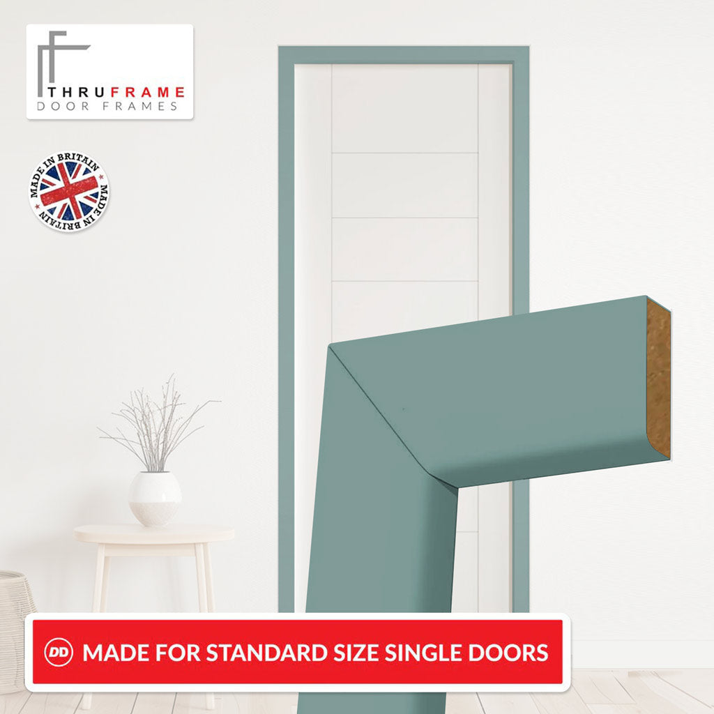 Made to Size Thruframe Interior Sage Sky Primed MDF Door Lining Frame and Simple Architrave Set - Suits Single Doors