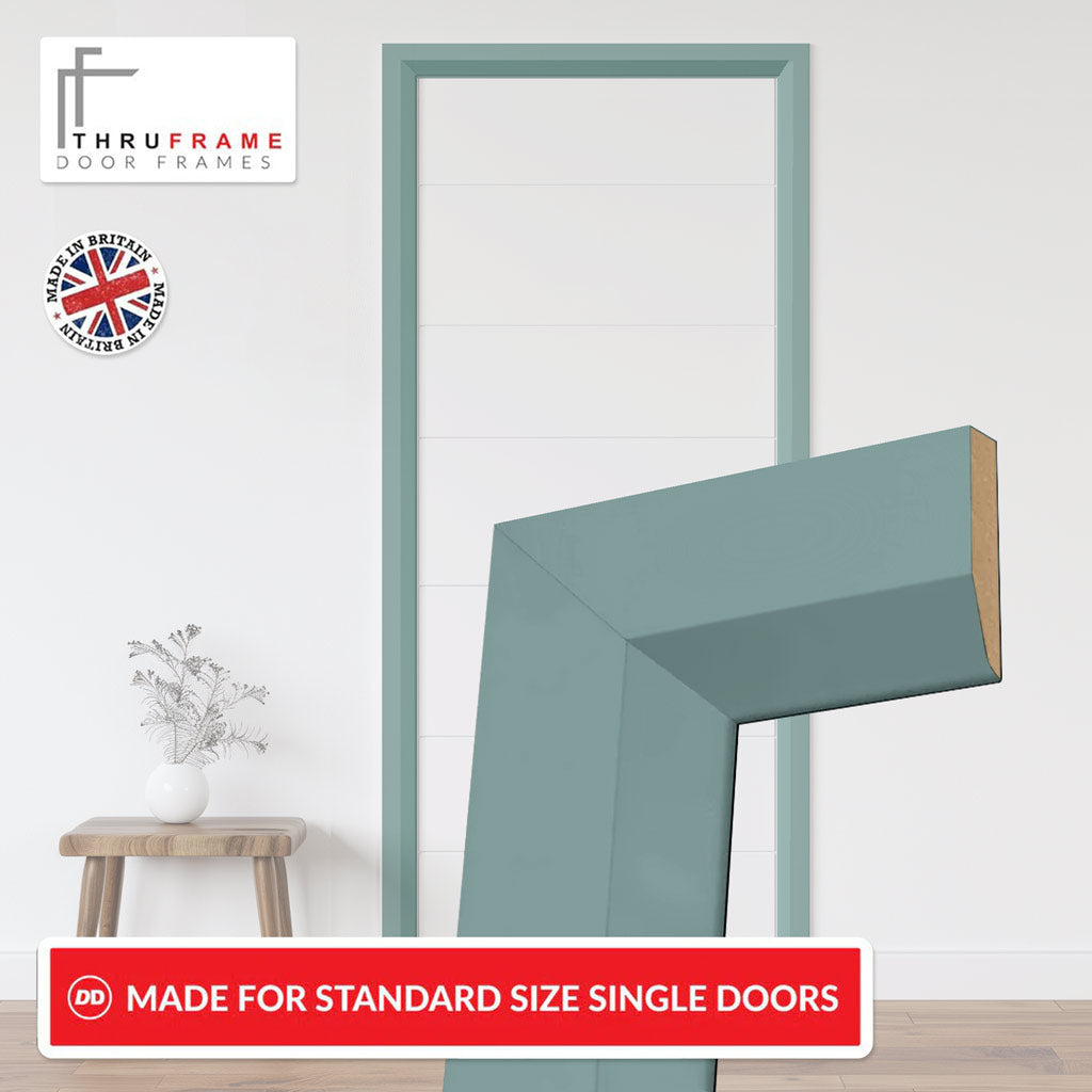 Made to Size Thruframe Interior Sage Sky Primed MDF Door Lining Frame and Modern Architrave Set - Suits Single Doors