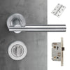 Turin Door Lever Bathroom Handle Pack - 4 Square Hinges - Satin Finish