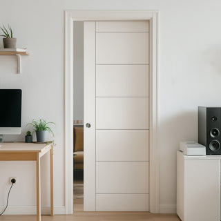 Image: Seville Flush Single Evokit Pocket Door - White Primed