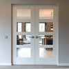 White Primed Shaker Internal Door Pair - Clear Glass