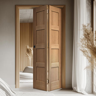 Image: Contemporary 4 Panel Oak Bifold Internal Door