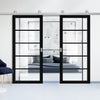 Top Mounted Stainless Steel Sliding Track & Shoreditch Black Double Door - Prefinished - Clear Glass - Urban Collection