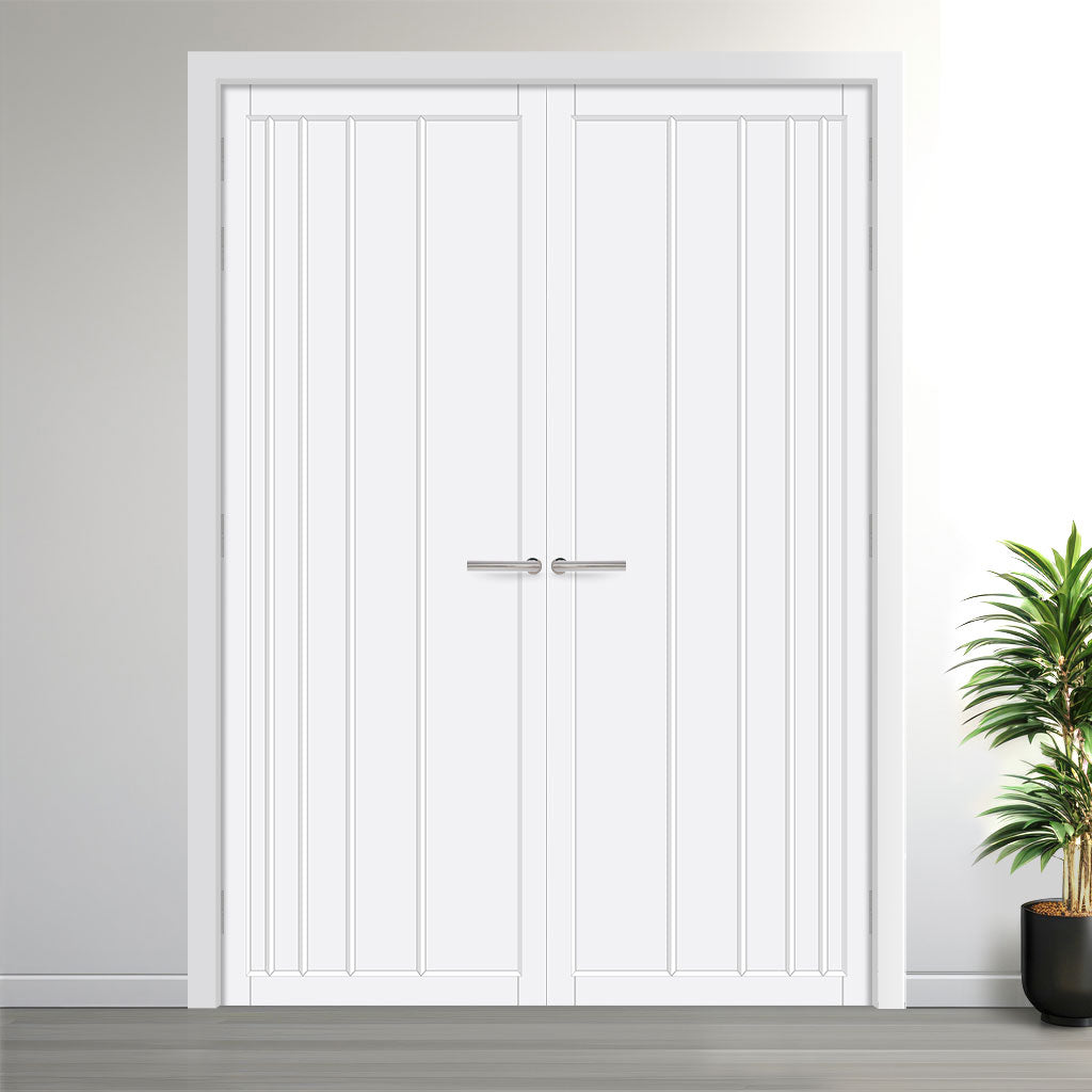 Simona Panel Solid Wood Internal Door Pair UK Made DD0105P - Cloud White Premium Primed - Urban Lite® Bespoke Sizes