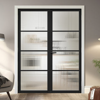 Image: Soho Black Internal Door Pair - Clear Reeded Glass - Prefinished