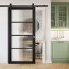 Top Mounted Black Sliding Track & Door - Soho Black Internal Door - Clear Reeded Glass - Prefinished