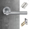 Turin Door Lever Handle Pack - 3 Radius Cornered Hinges - Satin Finish