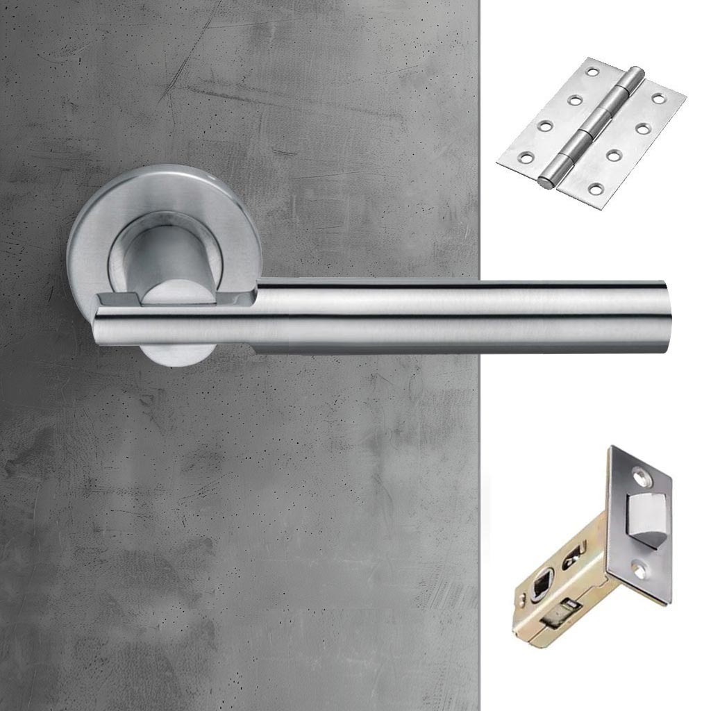 Turin Door Lever Handle Pack - 4 Square Hinges - Satin Finish