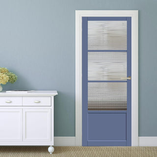 Image: Staten 3 Pane 1 Panel Solid Wood Internal Door UK Made DD6310G - Clear Reeded Glass - Eco-Urban® Heather Blue Premium Primed