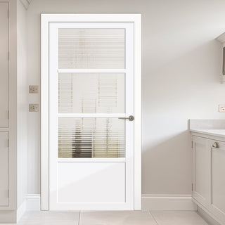 Image: Staten 3 Pane 1 Panel Solid Wood Internal Door UK Made DD6310G - Clear Reeded Glass - Eco-Urban® Cloud White Premium Primed