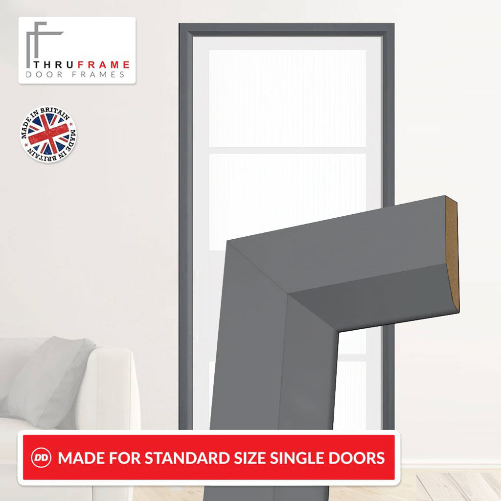 Made to Size Thruframe Interior Stormy Grey Primed MDF Door Lining Frame and Modern Architrave Set - Suits Single Doors