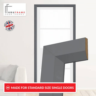 Image: Made to Size Thruframe Interior Stormy Grey Primed MDF Door Lining Frame and Modern Architrave Set - Suits Single Doors