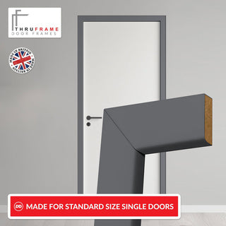 Image: Made to Size Thruframe Interior Stormy Grey Primed MDF Door Lining Frame and Simple Architrave Set - Suits Single Doors