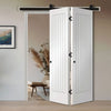 SpaceEasi Top Mounted Black Folding Track & Double Door - Suffolk Flush Door - White Primed