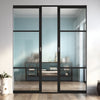 Sutton Black Absolute Evokit Double Pocket Doors - With Clear & Cross Reeded Glass - Prefinished