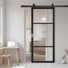 Top Mounted Black Sliding Track & Door - Sutton Black Internal Door - With Clear & Reeded Glass - Prefinished