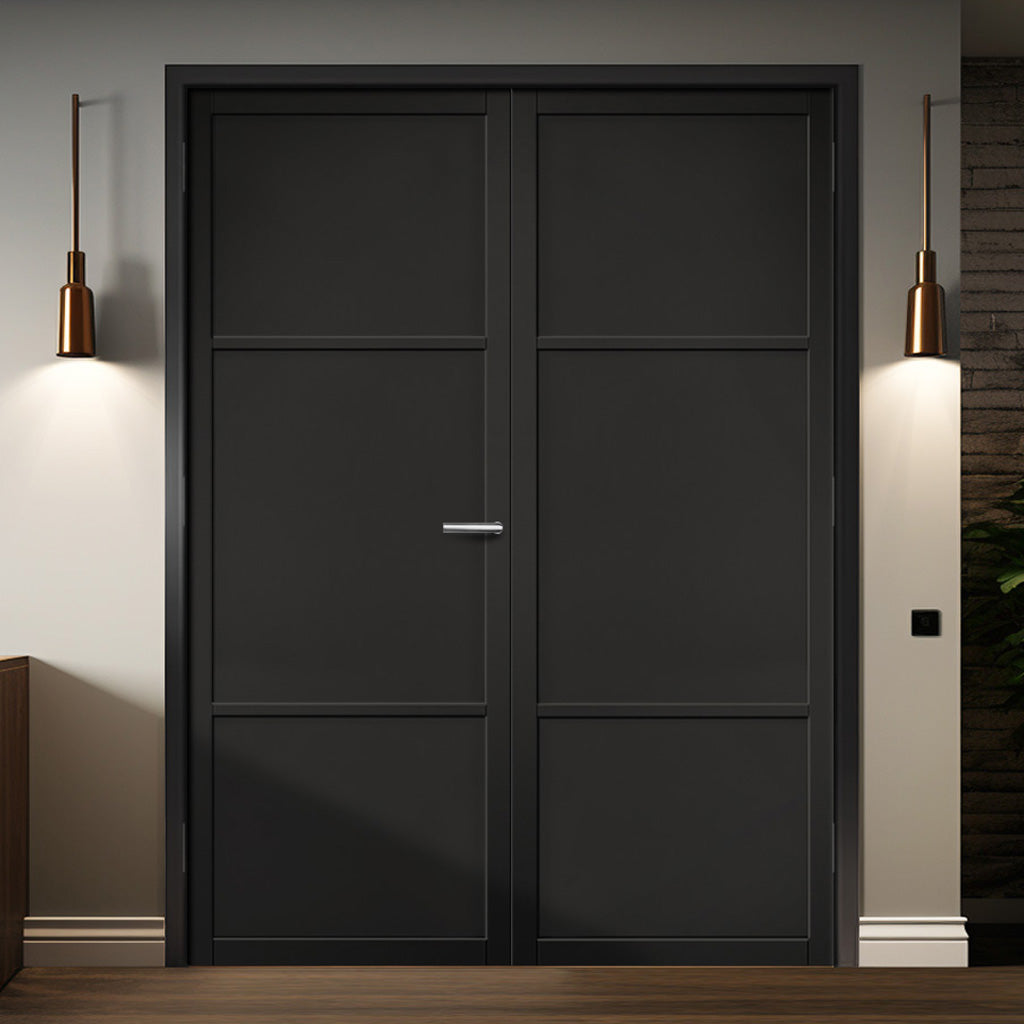 Sutton Panel Black Internal Door Pair - Prefinished