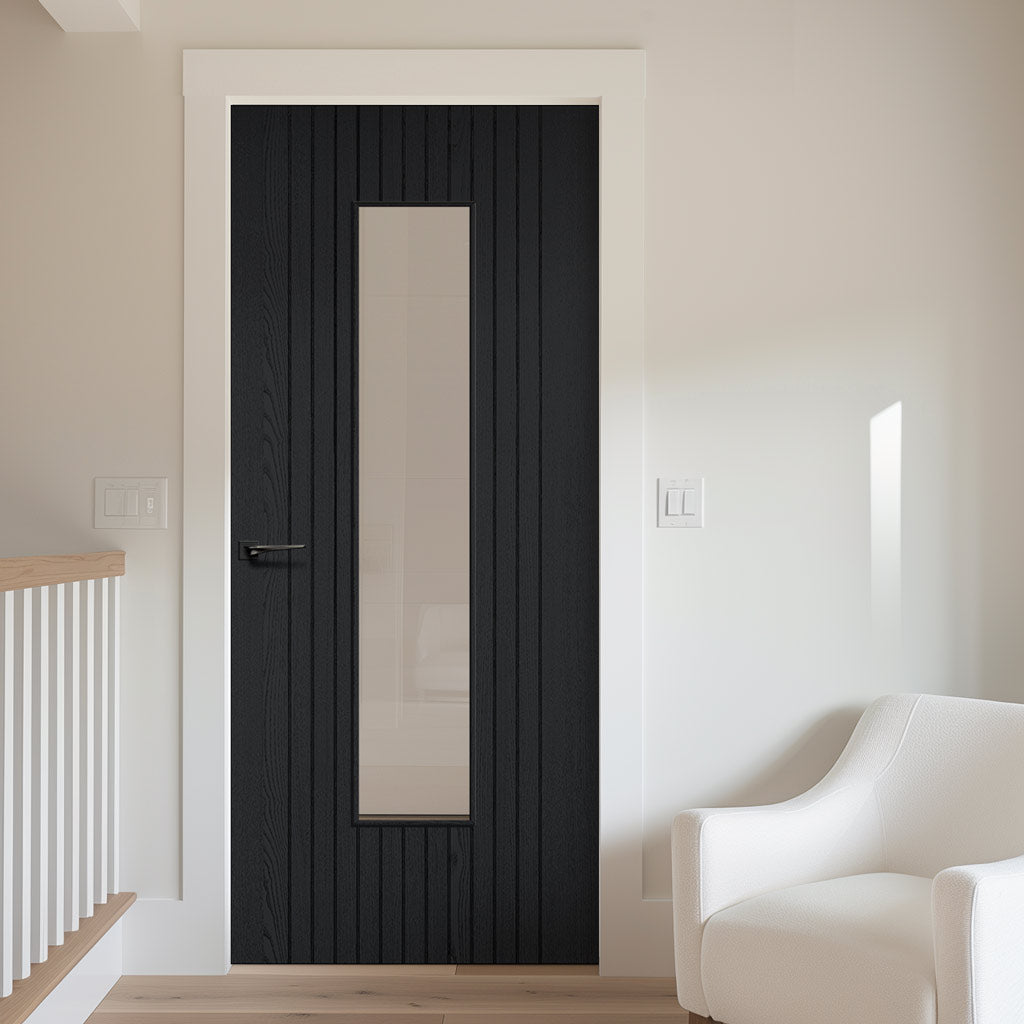 Sydney Black Door - Clear Glass - Laminated - Prefinished