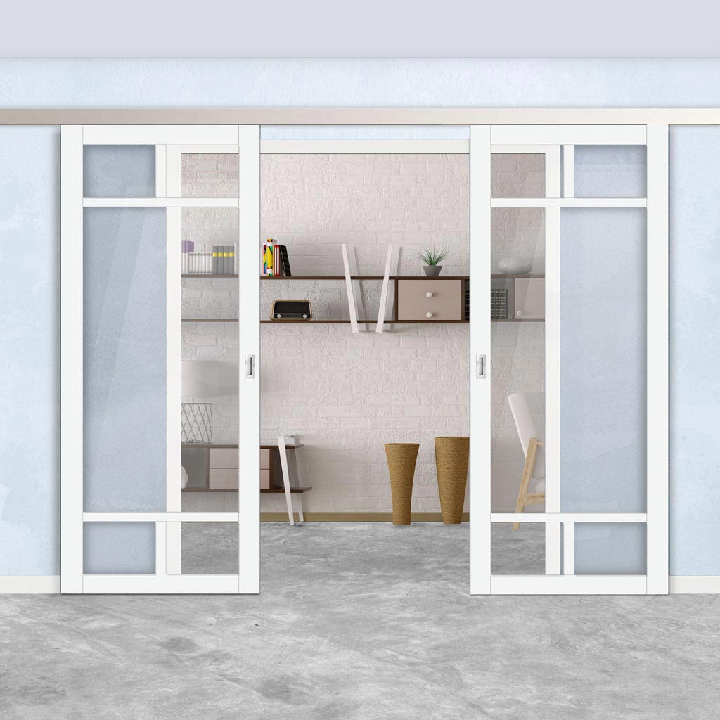 Double Sliding Door & Premium Wall Track - Eco-Urban® Sydney 5 Pane Doors DD6417G Clear Glass - 6 Colour Options