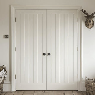 Image: Textured Vertical 5 Panel Internal Door Pair - Primed