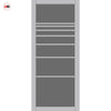 Amoo Solid Wood Internal Door UK Made  DD0112T Tinted Glass - Mist Grey Premium Primed - Urban Lite® Bespoke Sizes