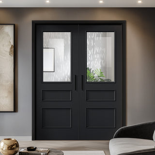 Image: Toledo Black Panel Internal Door Pair - Clear Glass - Prefinished