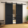 Top Mounted Black Sliding Track & Double Door - Toledo Black Panel Internal Door - Prefinished