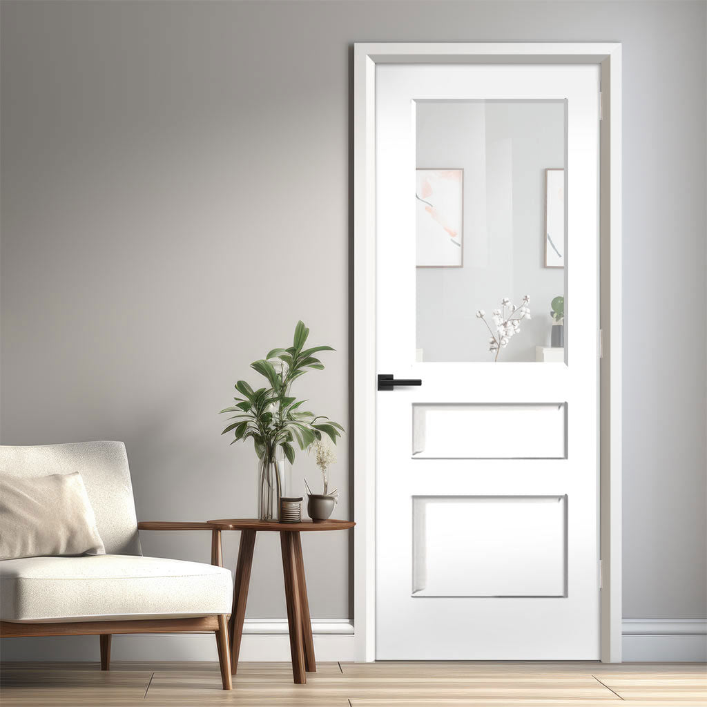 EasiKit Internal Door and Frame Kit - Toledo White Primed Internal Door - Clear Glass