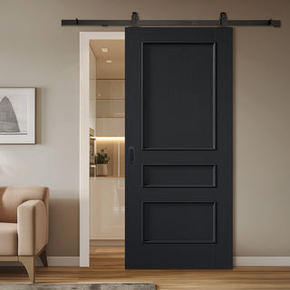 Image: Top Mounted Black Sliding Track & Door - Toledo Black Panel Internal Door - Prefinished