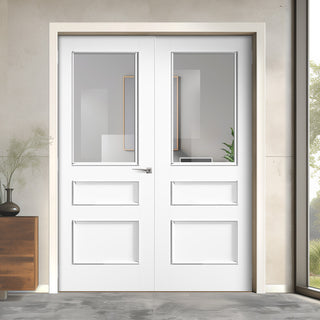 Image: Toledo White Primed Internal Door Pair - Clear Glass