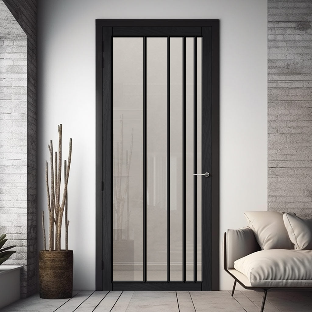 Simona Solid Wood Internal Door UK Made  DD0105C Clear Glass - Shadow Black Premium Primed - Urban Lite® Bespoke Sizes