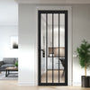 Adiba Solid Wood Internal Door UK Made  DD0106C Clear Glass - Shadow Black Premium Primed - Urban Lite® Bespoke Sizes