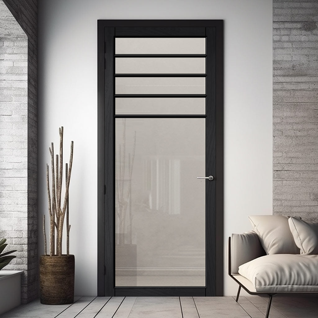 Drake Solid Wood Internal Door UK Made  DD0108C Clear Glass - Shadow Black Premium Primed - Urban Lite® Bespoke Sizes