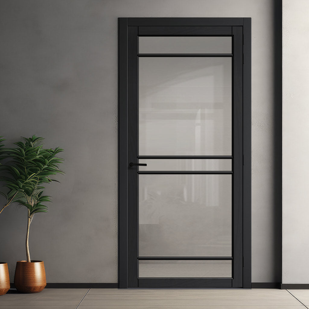 Ebida Solid Wood Internal Door UK Made  DD0113C Clear Glass - Shadow Black Premium Primed - Urban Lite® Bespoke Sizes