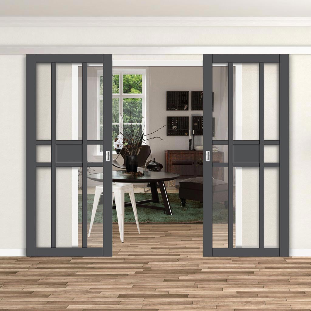 Double Sliding Door & Premium Wall Track - Eco-Urban® Tromso 8 Pane 1 Panel Doors DD6402G Clear Glass - 6 Colour Options