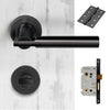 Turin Door Lever Bathroom Handle Pack - 3 Square Hinges - Matt Black