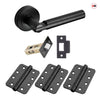 Turin Door Lever Handle Pack - 3 Radius Cornered Hinges - Matt Black