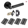 Turin Door Lever Handle Pack - 4 Square Hinges - Matt Black