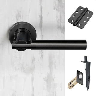 Image: Turin Double Door Lever Handle Pack - 6 Radius Cornered Hinges - Matt Black - Combo Handle and Accessory Pack