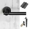 Turin Double Door Lever Handle Pack - 8 Radius Cornered Hinges - Matt Black - Combo Handle and Accessory Pack