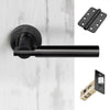 Turin Door Lever Handle Pack - 3 Radius Cornered Hinges - Matt Black