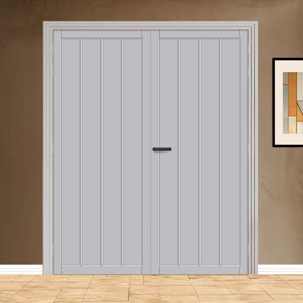 Adiba Panel Solid Wood Internal Door Pair UK Made DD0106P - Mist Grey Premium Primed - Urban Lite® Bespoke Sizes