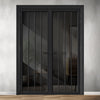 Adiba Solid Wood Internal Door Pair UK Made DD0106T Tinted Glass - Shadow Black Premium Primed - Urban Lite® Bespoke Sizes