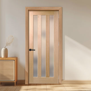 Image: EasiKit Internal Door and Frame Kit - Utah 3 Pane Oak Internal Door - Frosted Glass