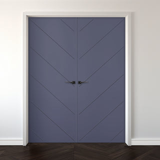 Image: V-Line® Grooved Flush Door Pair V001 - Premium Primed - Six Colour Options