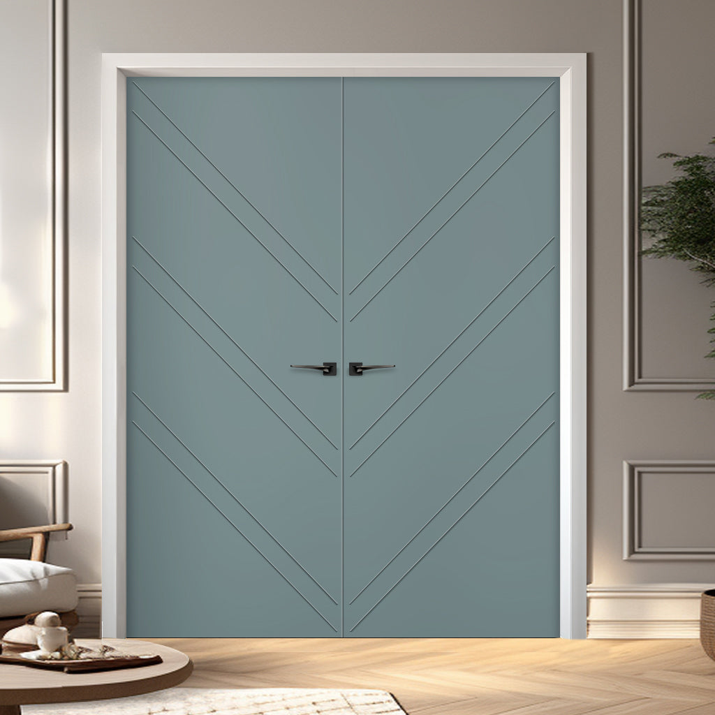 V-Line® Grooved Flush Door Pair V002 - Premium Primed - Six Colour Options