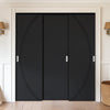 Three Sliding Minimal Wardrobe Doors & Frame Kit - V-Line® Grooved Flush Door V008/BL - Premium Primed - Six Colour Options