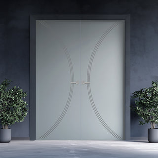 Image: V-Line® Grooved Flush Door Pair V008 - Premium Primed - Six Colour Options